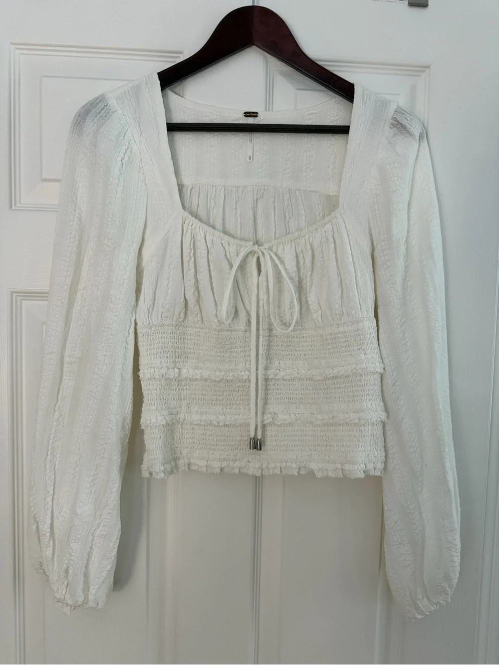 Free People Ivory Smocked Peasant Blouse